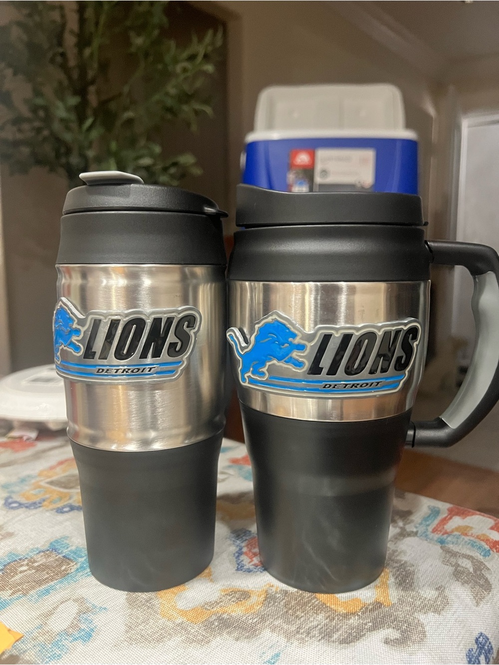 Detroit Lions Stainless Steel Travel Mug set- Blue/Black